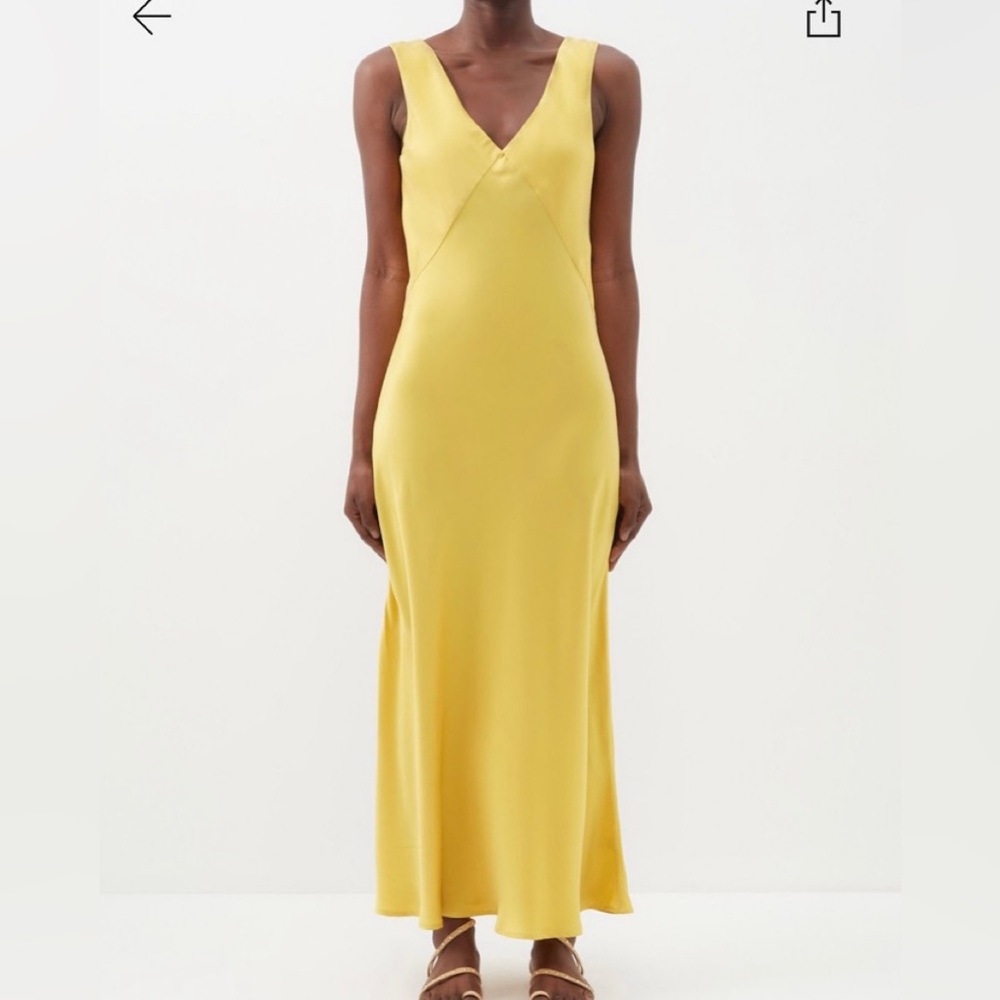 ASCENO 100% Silk Yellow MIDI Dress